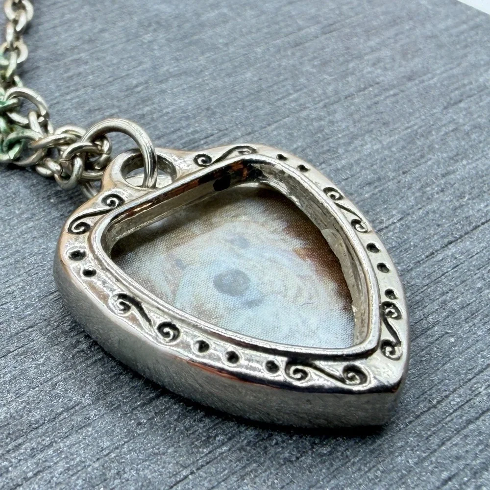 I Love My Dog Photo Frame Pendant Necklace Silver Tone Heart Pet Lover Jewelry